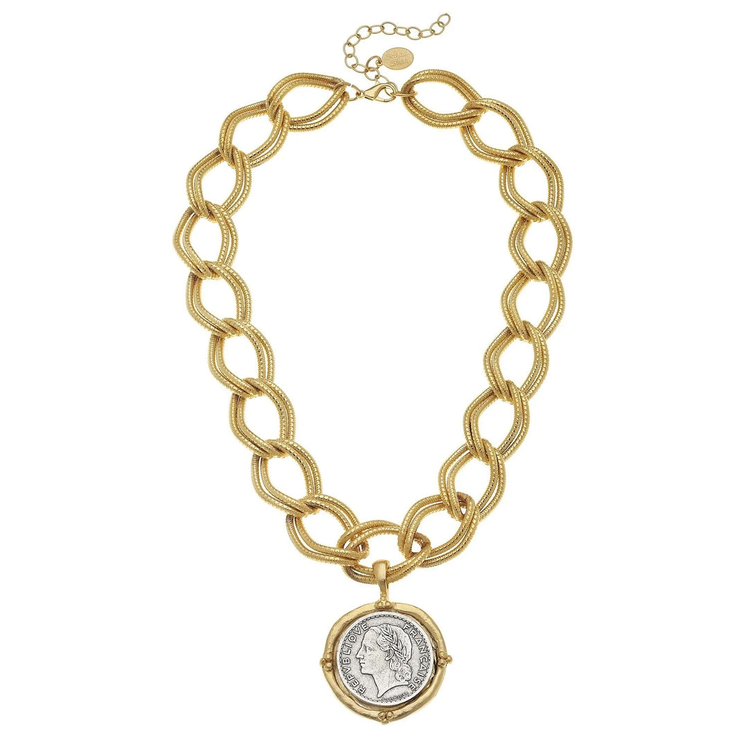 Susan Shaw Mixed Metal Franc Chain Necklace