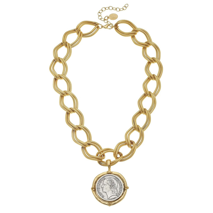 Susan Shaw Mixed Metal Franc Chain Necklace