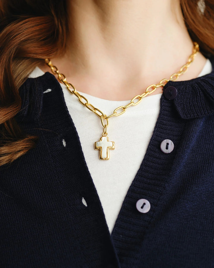 Susan Shaw Small Mother of Pearl Cross Jane Necklace
