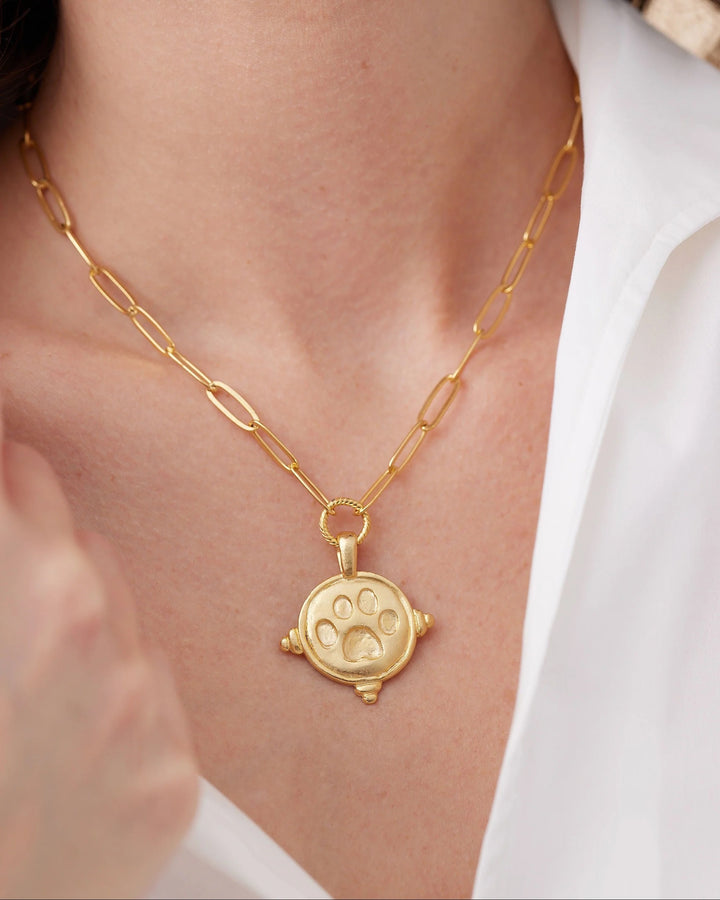 Susan Shaw Paw Print Medium Paperclip Necklace - Gold
