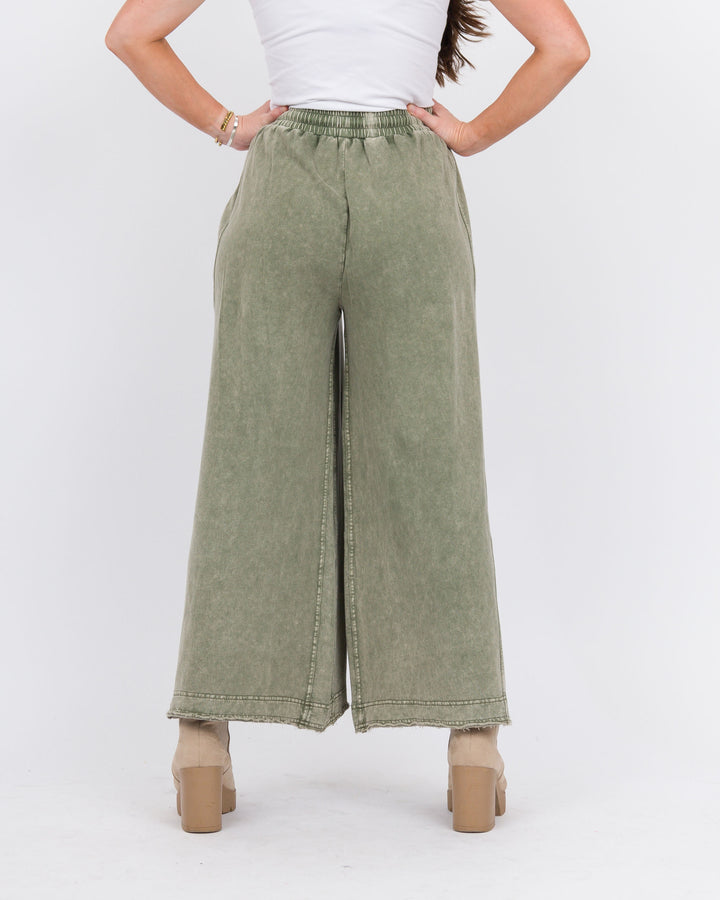 Dana Wide Leg Terry Pant - Olive