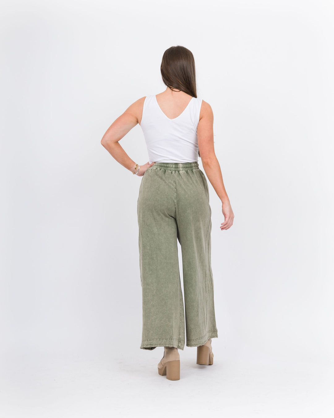 Dana Wide Leg Terry Pant - Olive