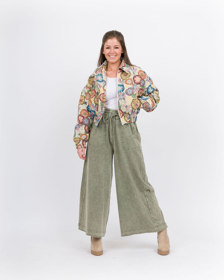 Dana Wide Leg Terry Pant - Olive