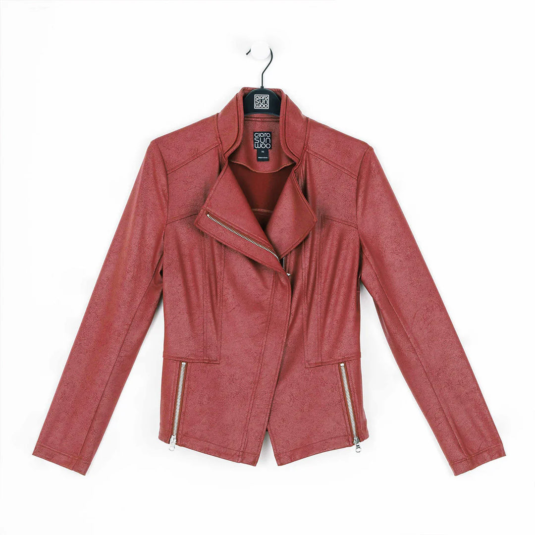 Clara Sunwoo Leather Knit Jacket - Ruby