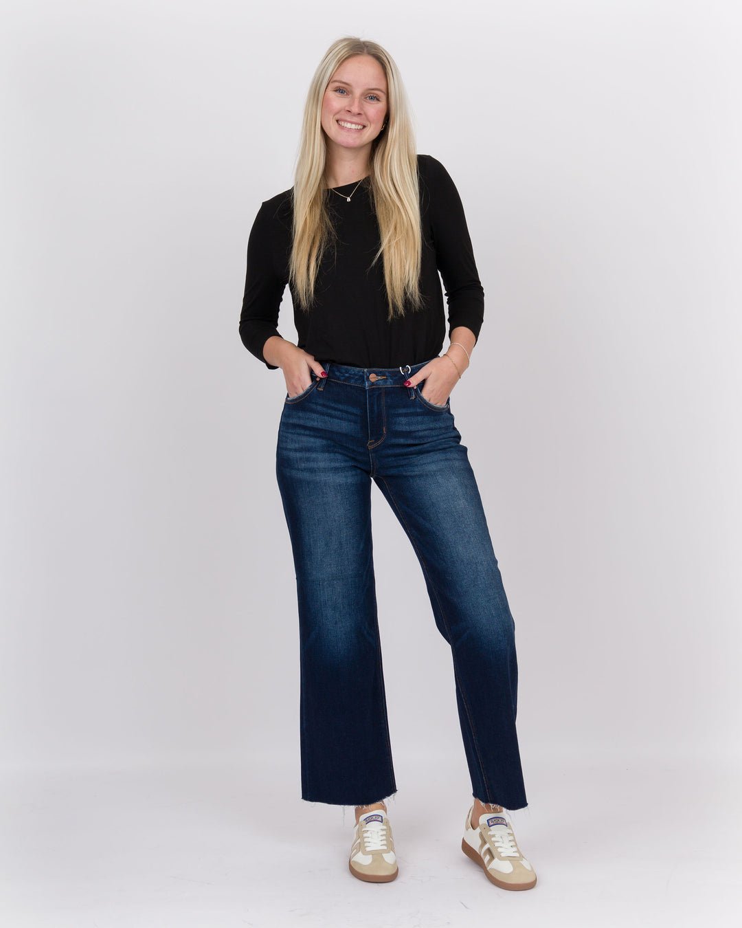 Risen Mid Rise Crop Straight Clean Cut Hem Deep Blue