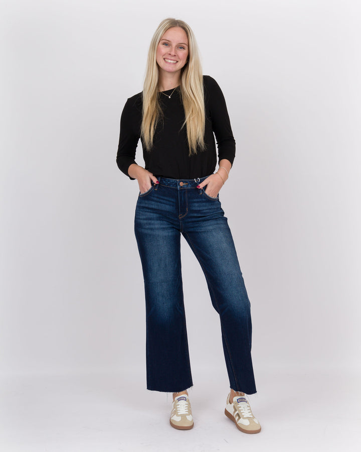 Risen Mid Rise Crop Straight Clean Cut Hem Deep Blue