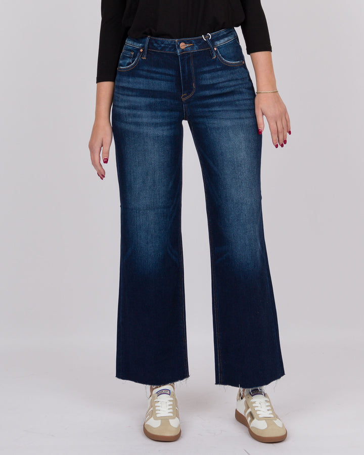 Risen Mid Rise Crop Straight Clean Cut Hem Deep Blue
