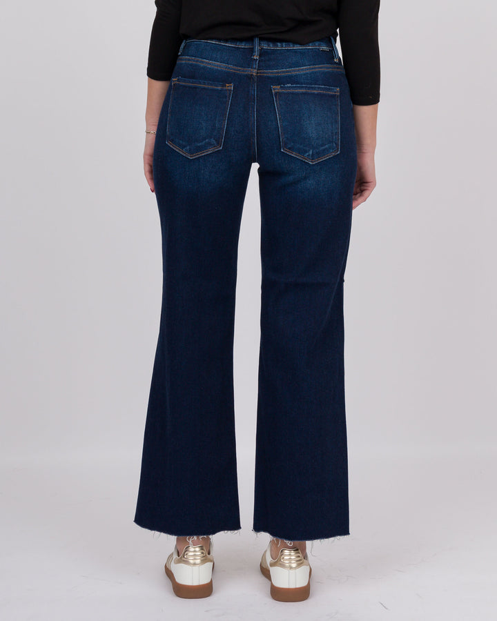 Risen Mid Rise Crop Straight Clean Cut Hem Deep Blue