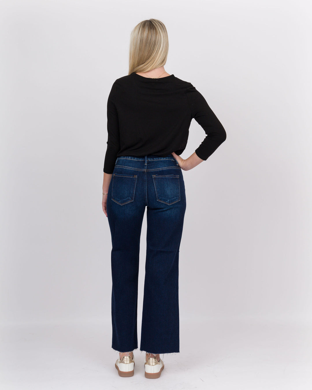 Risen Mid Rise Crop Straight Clean Cut Hem Deep Blue