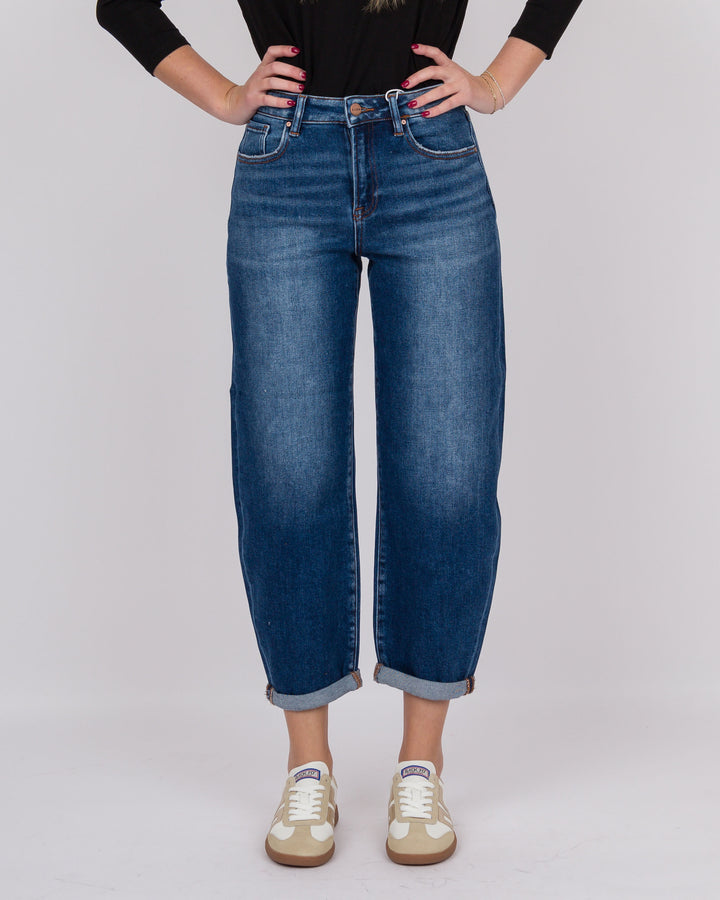 Risen Hi Rise Crop Mild Barrel Jeans Dark