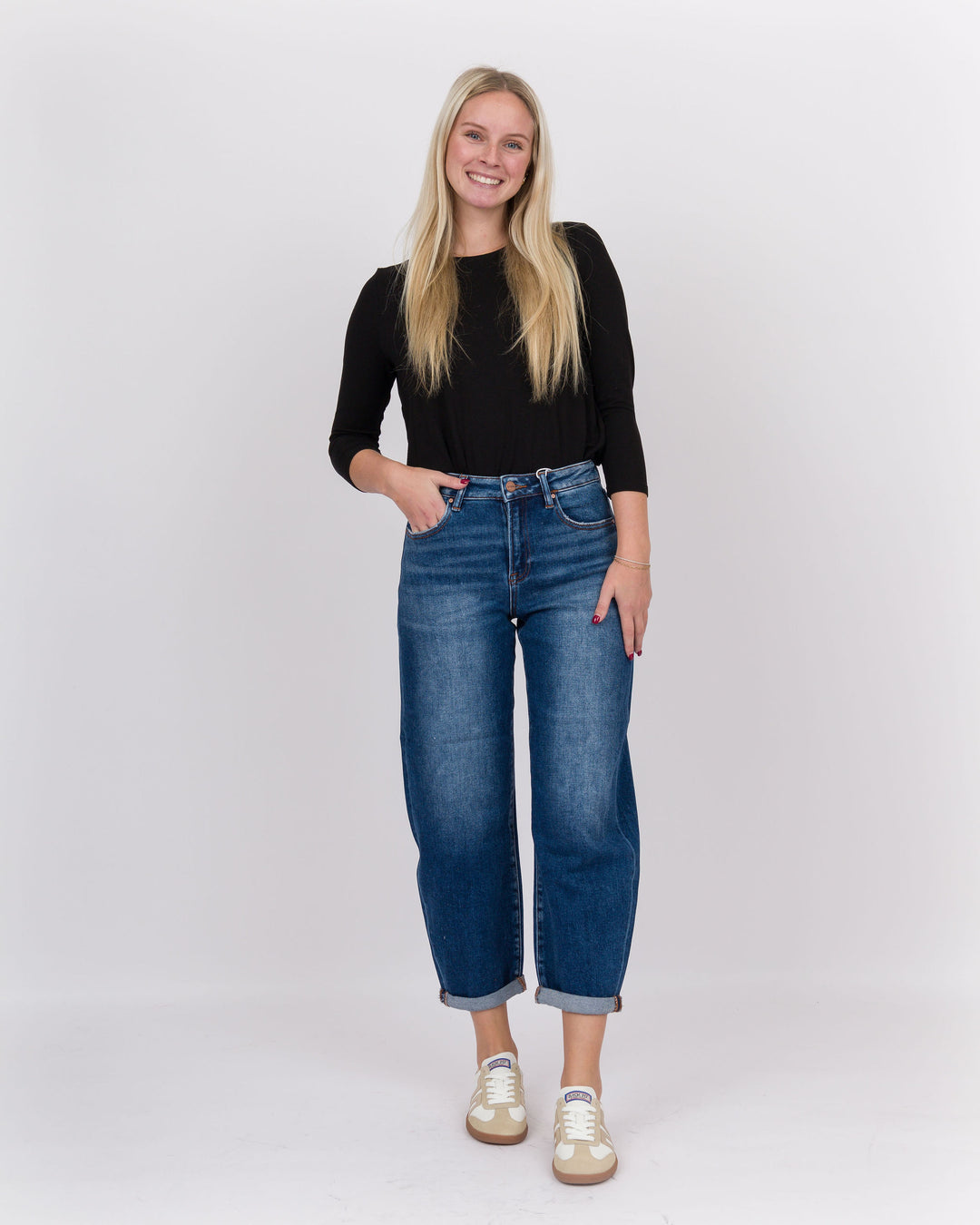 Risen Hi Rise Crop Mild Barrel Jeans Dark