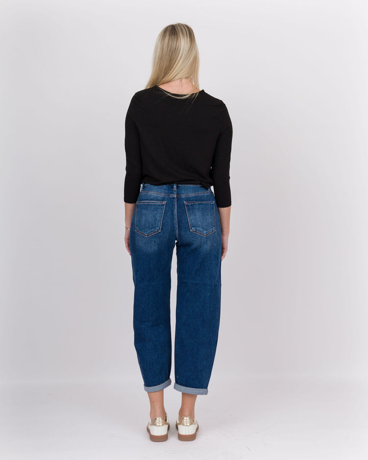 Risen Hi Rise Crop Mild Barrel Jeans Dark