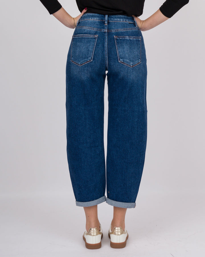 Risen Hi Rise Crop Mild Barrel Jeans Dark