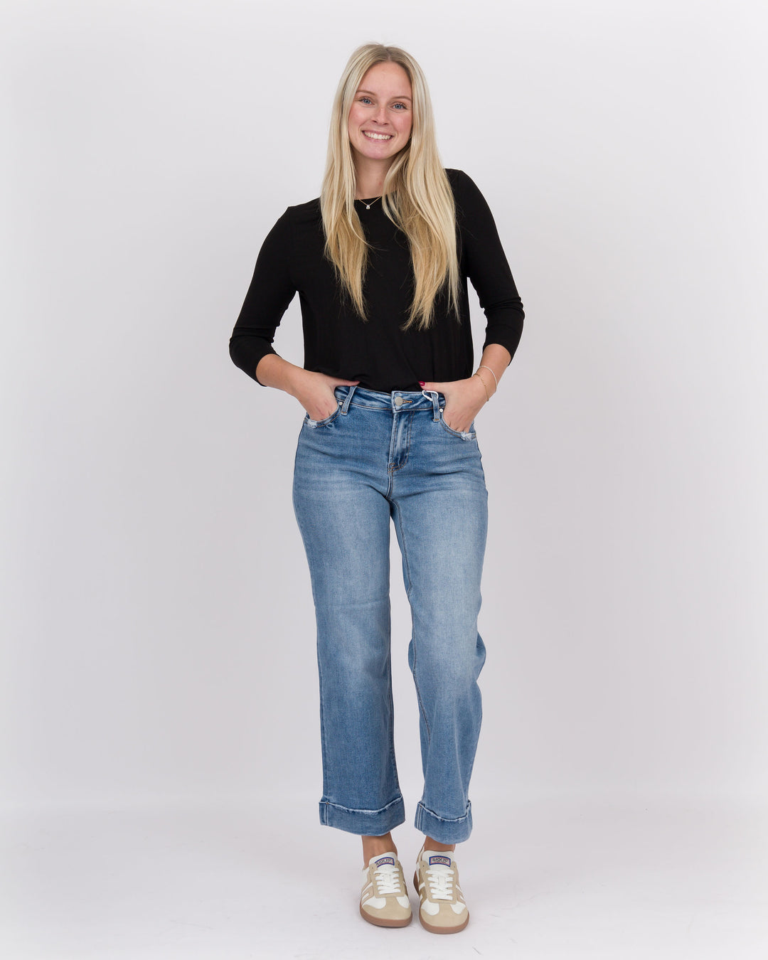 Risen Mid Rise Crop Straight Taylor Cuffed Jeans Medium