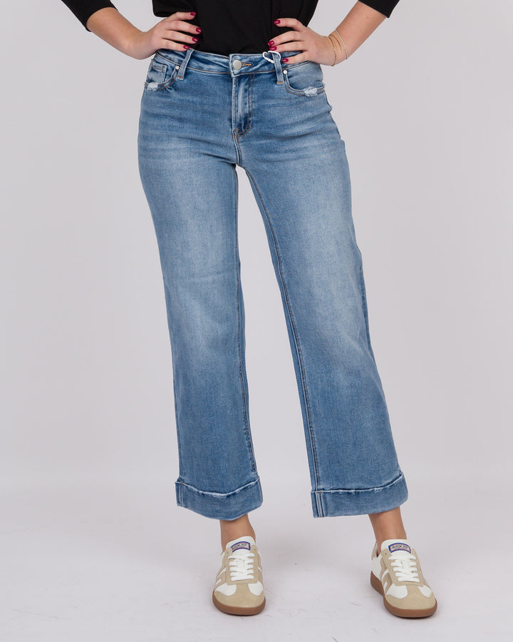 Risen Mid Rise Crop Straight Taylor Cuffed Jeans Medium