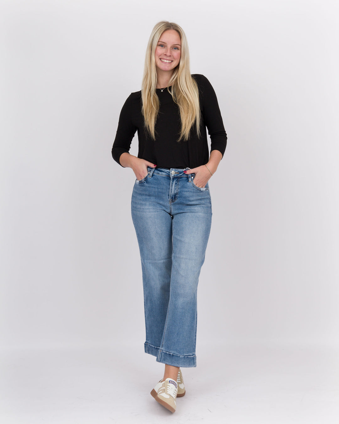 Risen Mid Rise Crop Straight Taylor Cuffed Jeans Medium