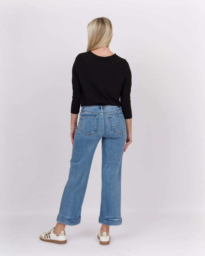 Risen Mid Rise Crop Straight Taylor Cuffed Jeans Medium