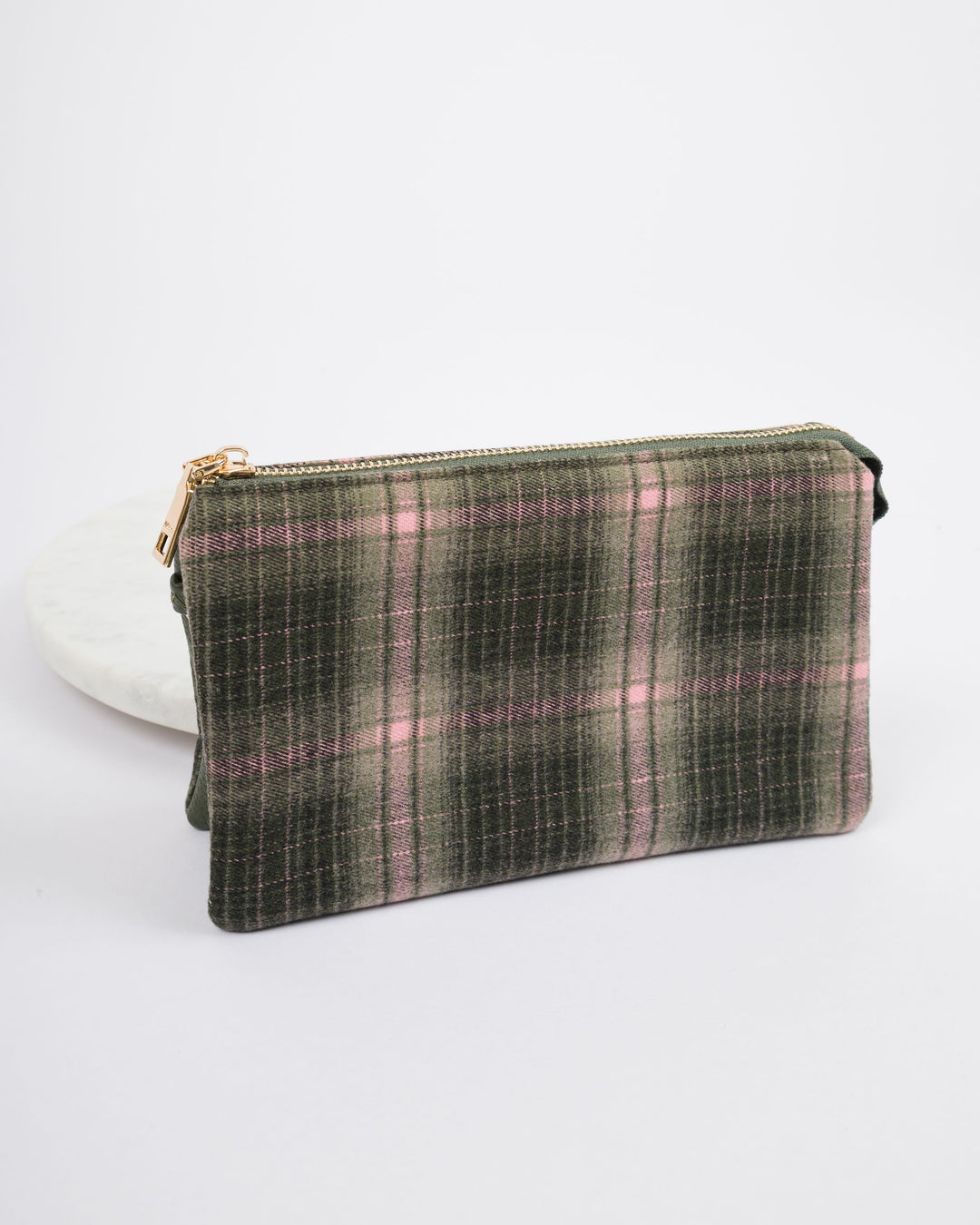 Riley Vegan Crossbody - Plaid Olive