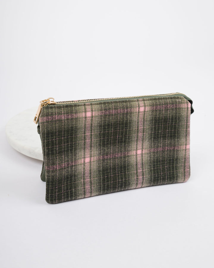 Riley Vegan Crossbody - Plaid Olive