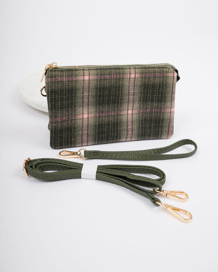 Riley Vegan Crossbody - Plaid Olive