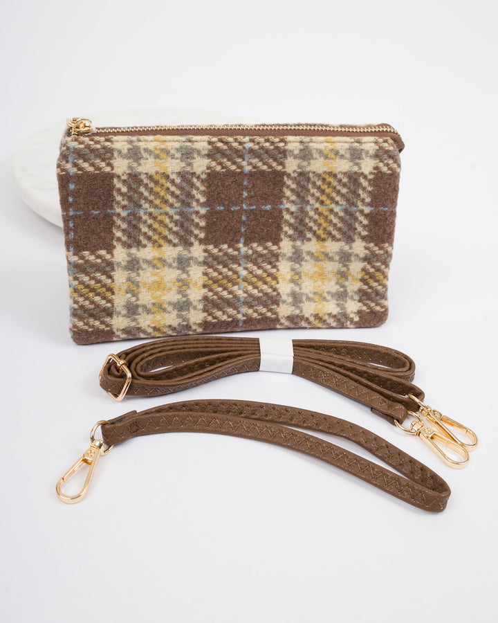 Riley Vegan Crossbody - Plaid Brown