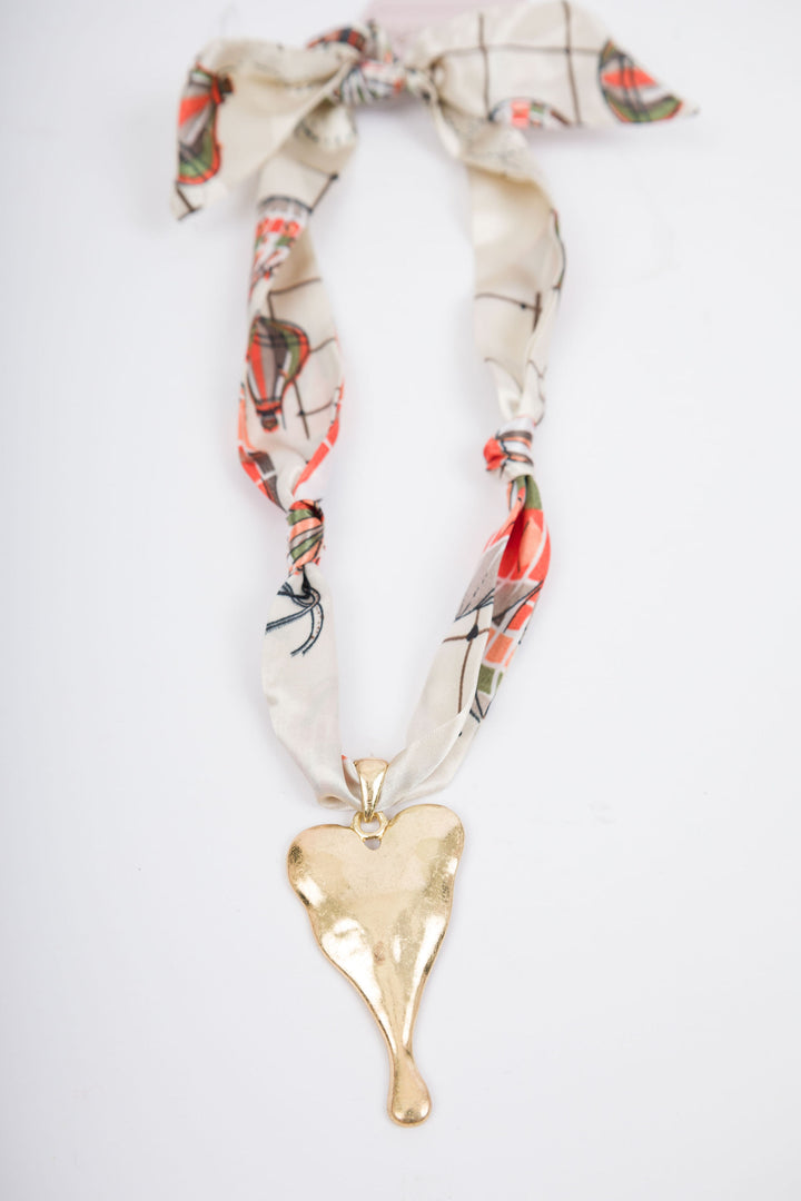 Scarf Necklace Large Pendant Off White