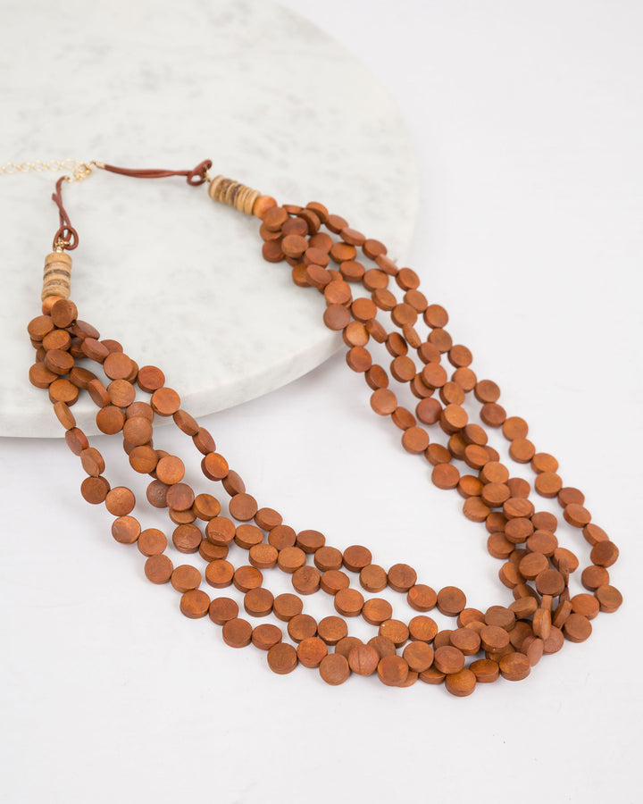 Wood Leather Necklace 4 Strands