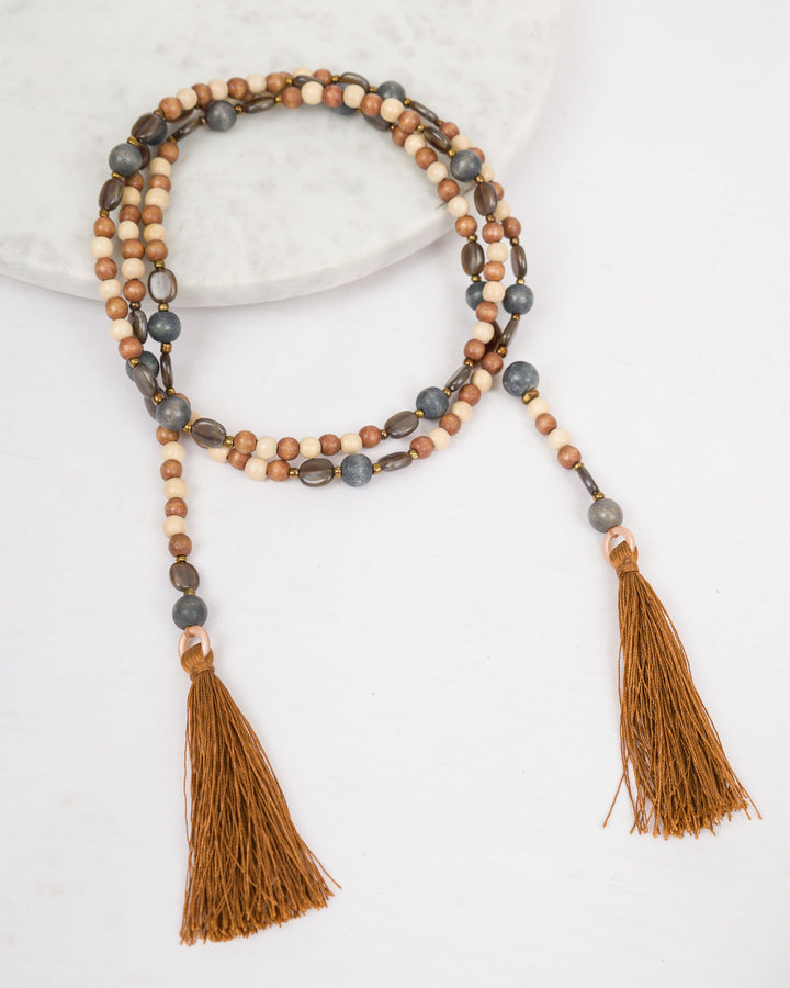 Wood Leather Necklace Tassle