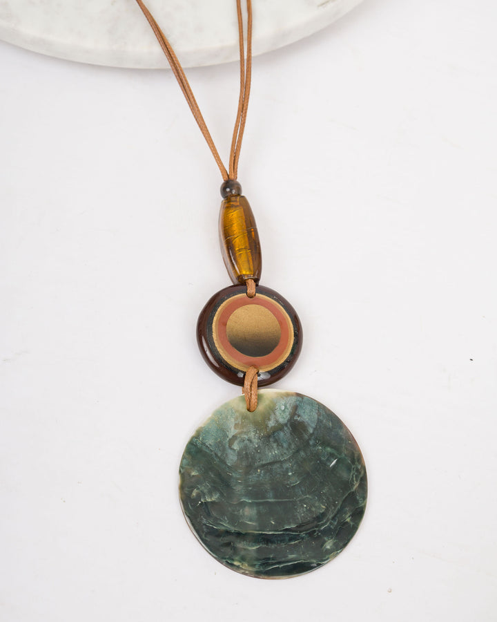 Leather Mica Wood Statement Necklace