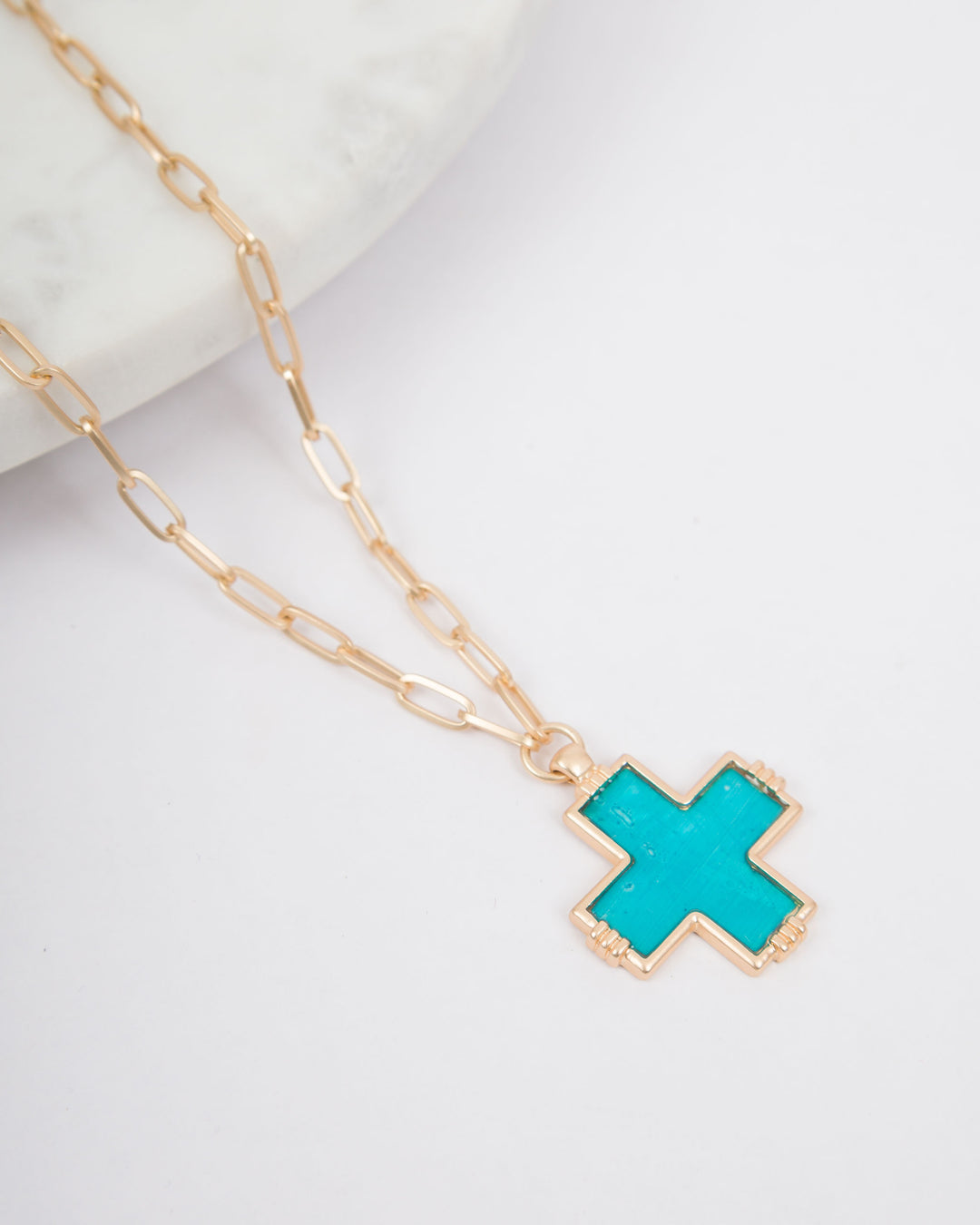 Shell Cross Paperclip Chain - Blue