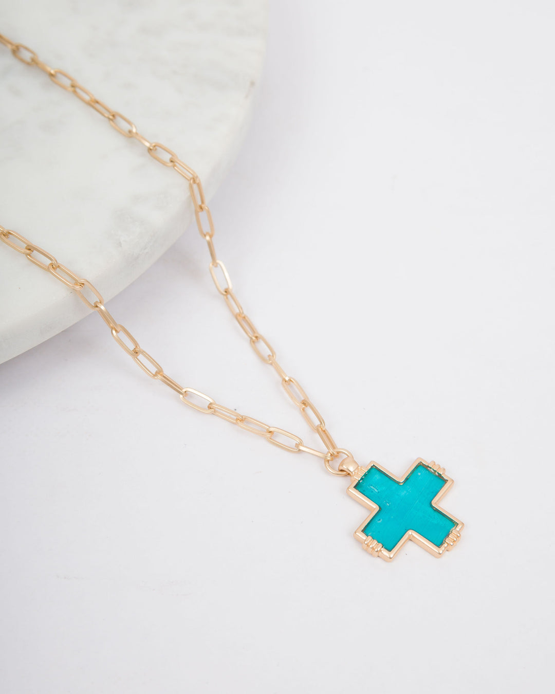 Shell Cross Paperclip Chain - Blue