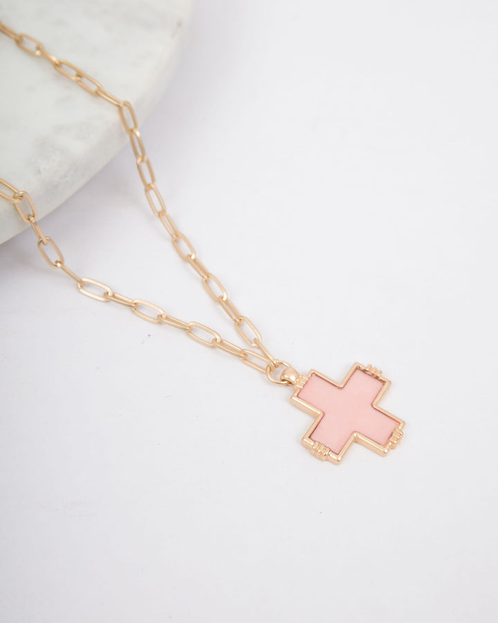 Shell Cross Paperclip Chain - Pink
