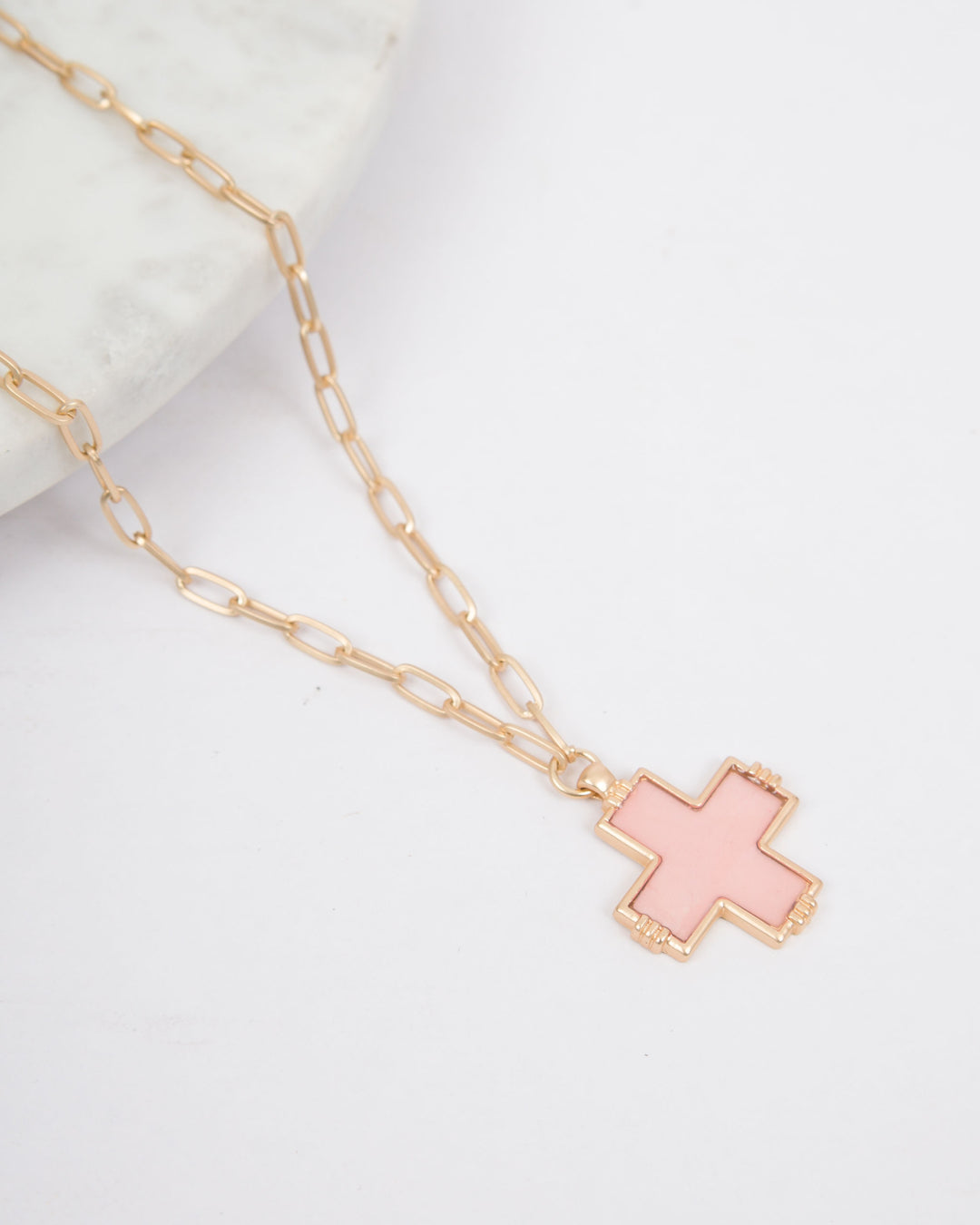 Shell Cross Paperclip Chain - Pink