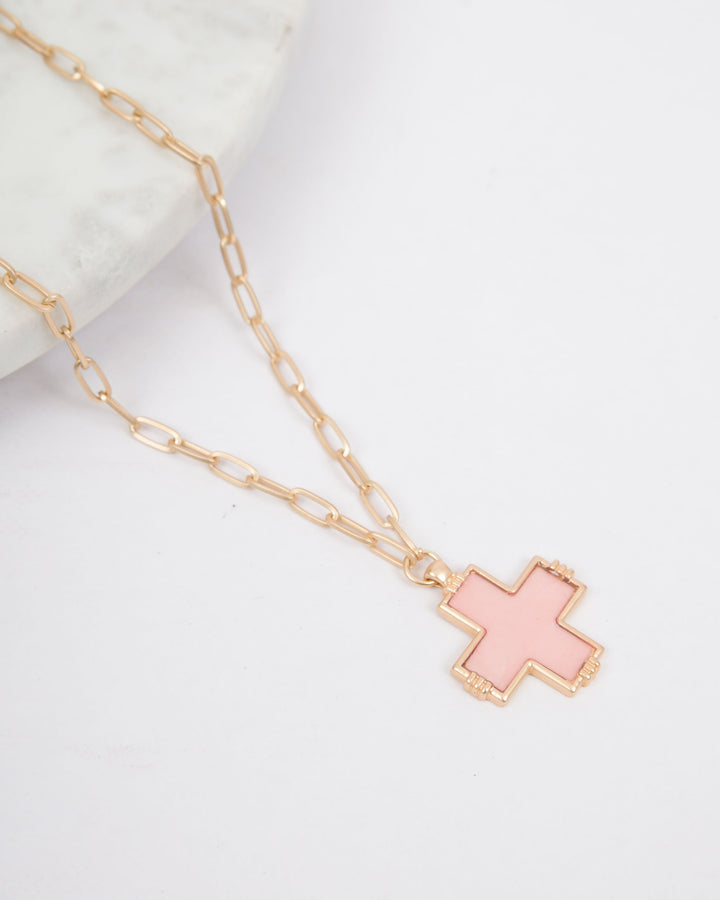 Shell Cross Paperclip Chain - Pink