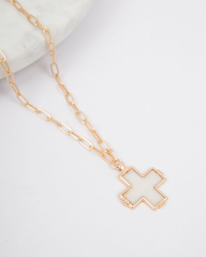 Shell Cross Paperclip Chain - White
