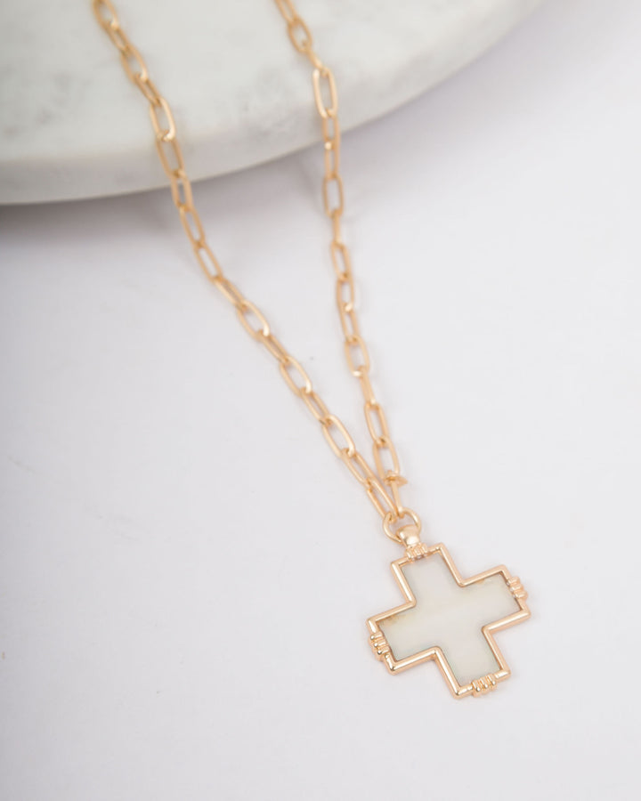 Shell Cross Paperclip Chain - White