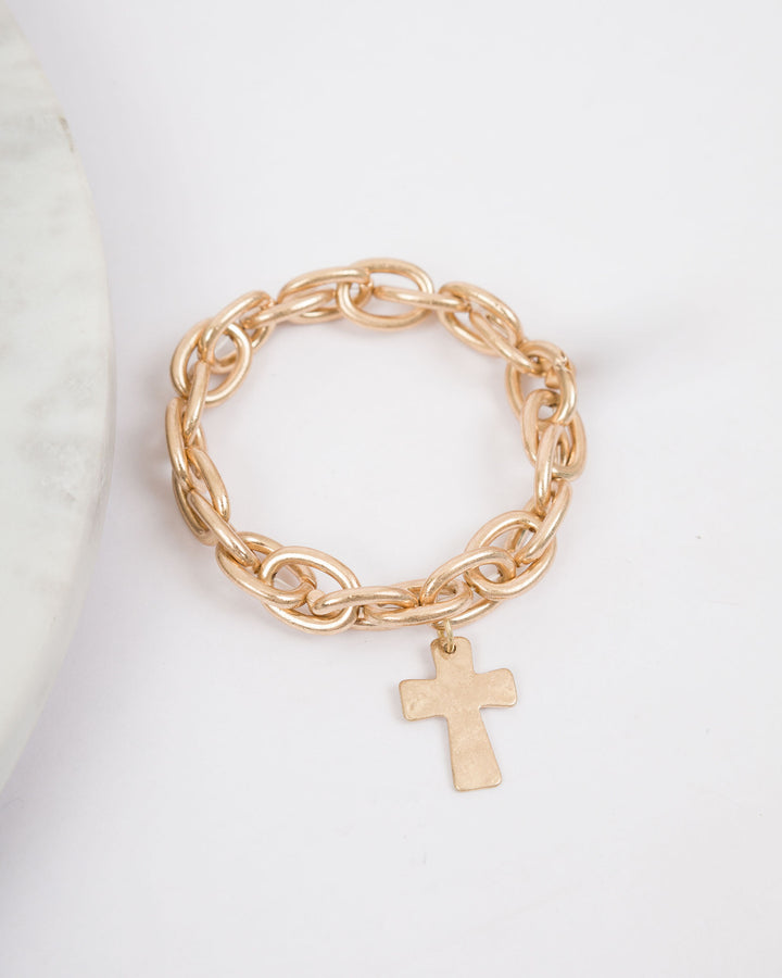 Stretchy Link Bracelet with Cross - Gold