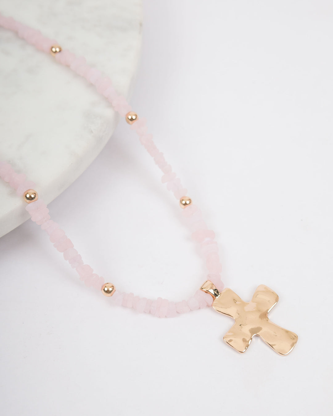 Colored Stones Cross Necklace - Pink
