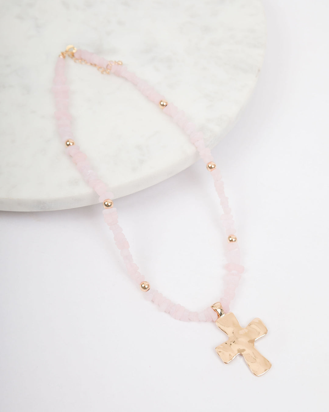 Colored Stones Cross Necklace - Pink