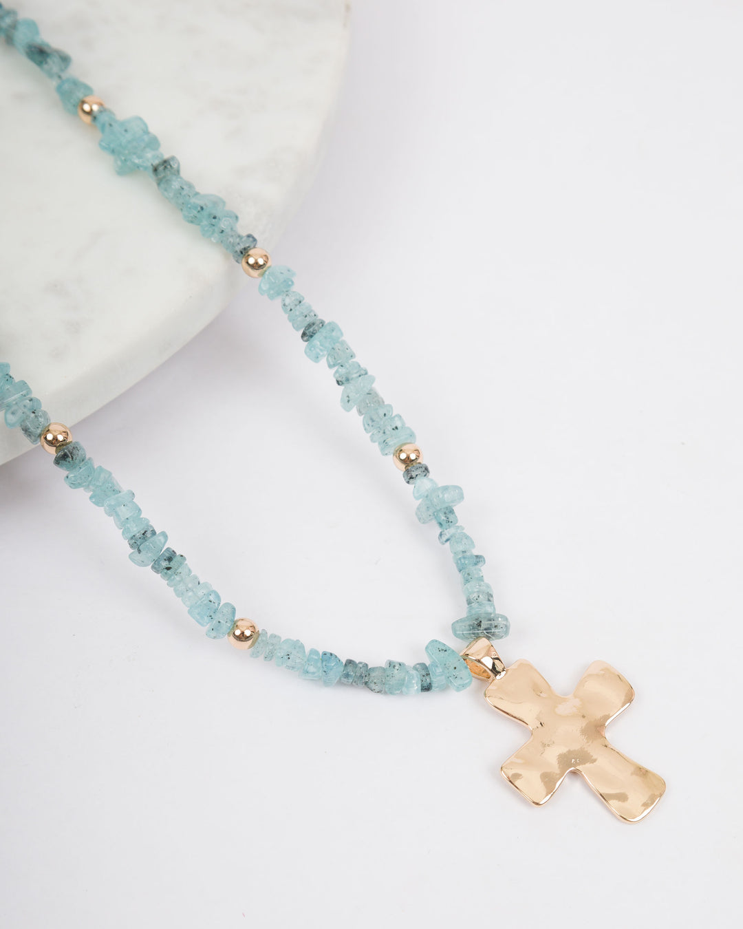 Colored Stones Cross Necklace - Blue