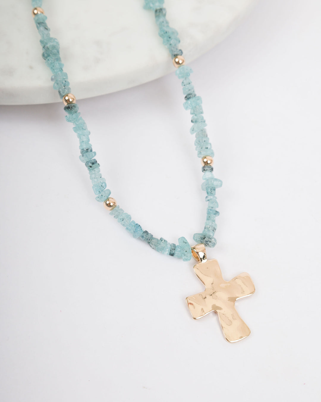 Colored Stones Cross Necklace - Blue
