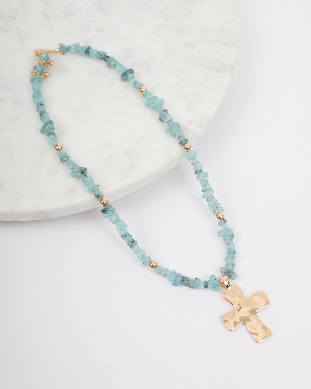 Colored Stones Cross Necklace - Blue