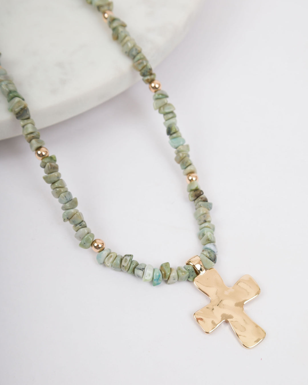 Colored Stones Cross Necklace - Green