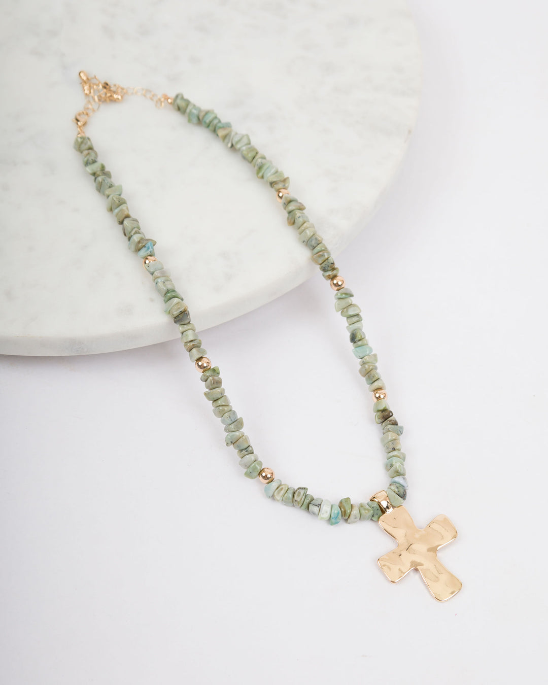 Colored Stones Cross Necklace - Green
