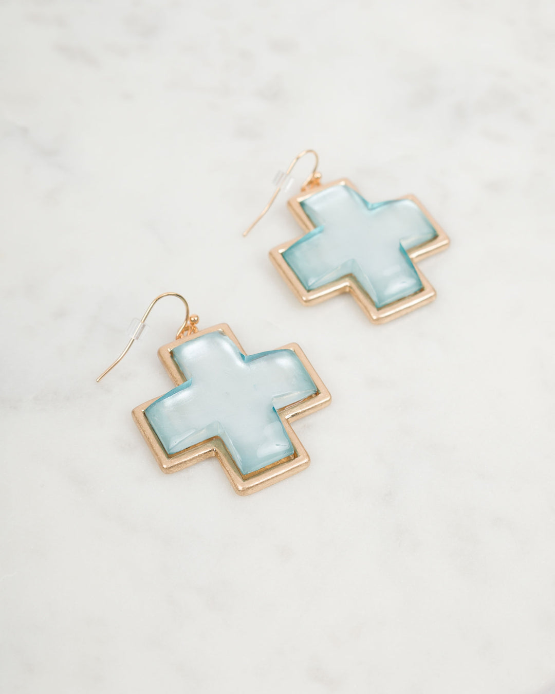 Gold Cross Earrings - Blue