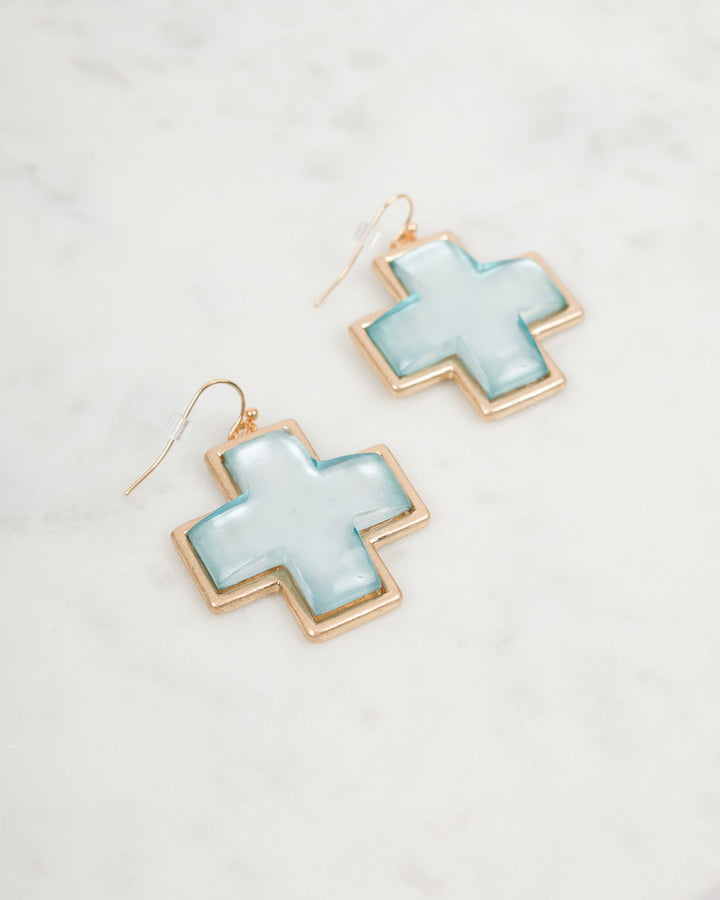Gold Cross Earrings - Blue