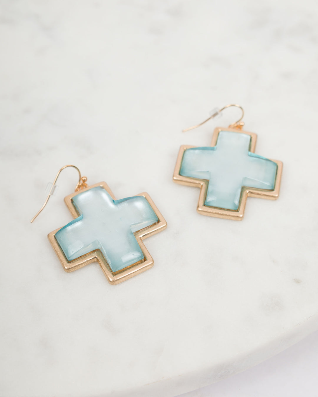 Gold Cross Earrings - Blue