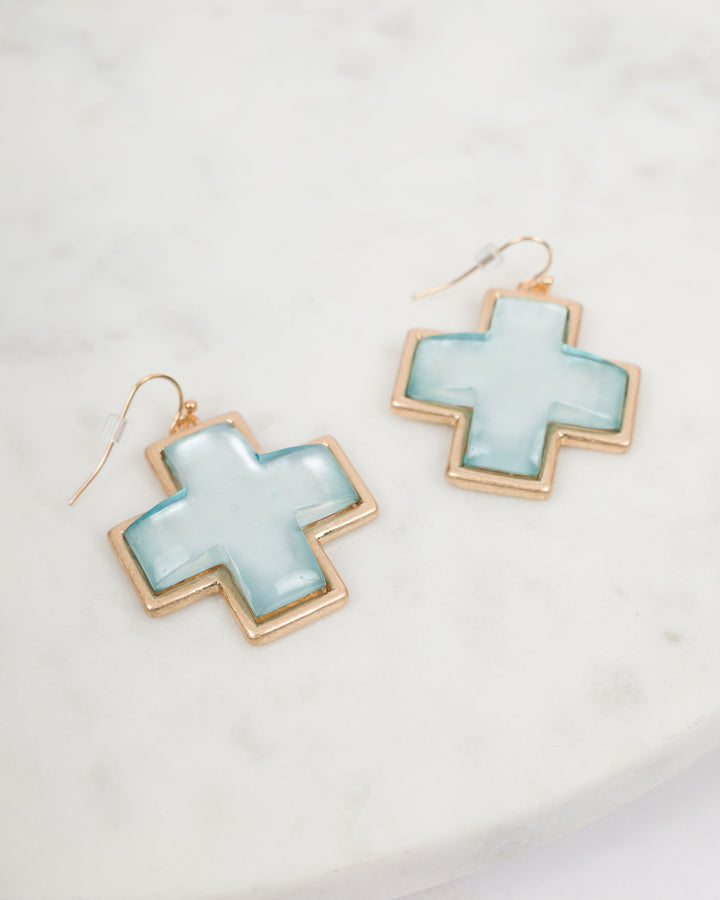 Gold Cross Earrings - Blue