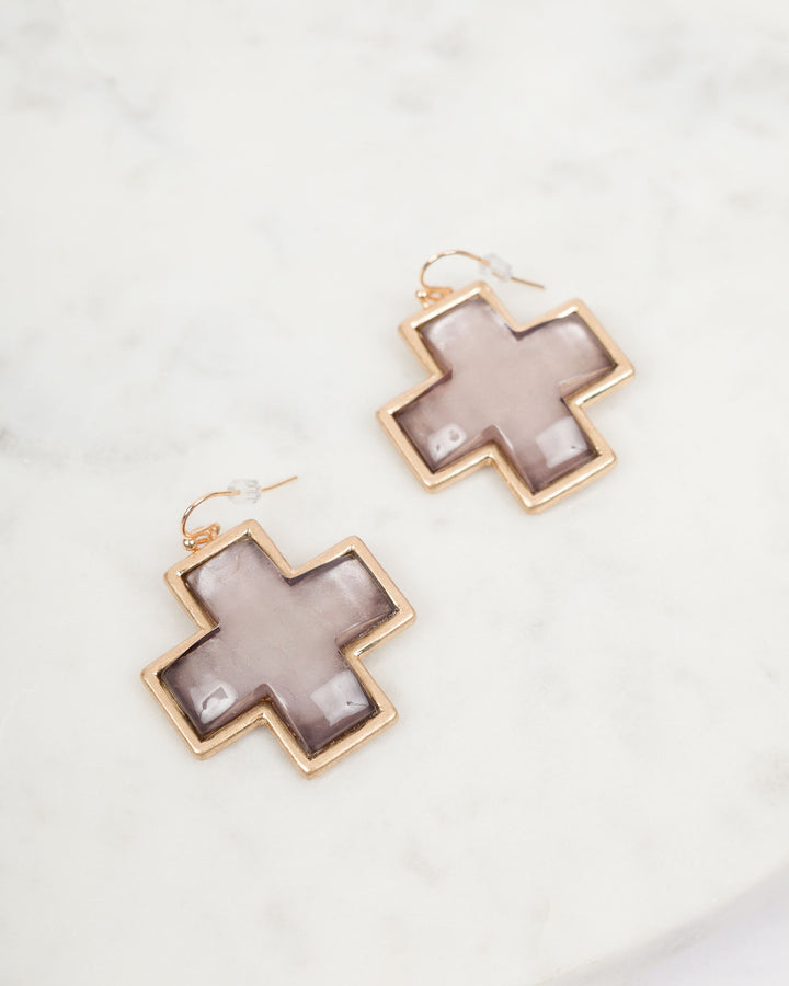 Gold Cross Earrings - Charcoal