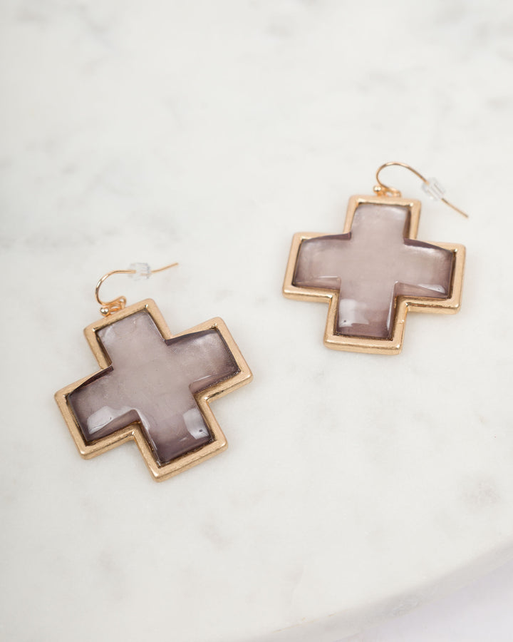 Gold Cross Earrings - Charcoal
